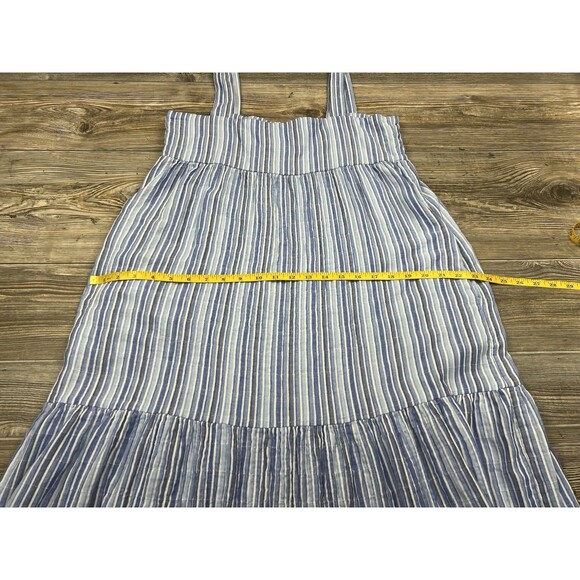Elliot Lauren Midi Dress L Blue/White Stripe Sleeveless Tiered Ruffled Chambray - Picture 12 of 14